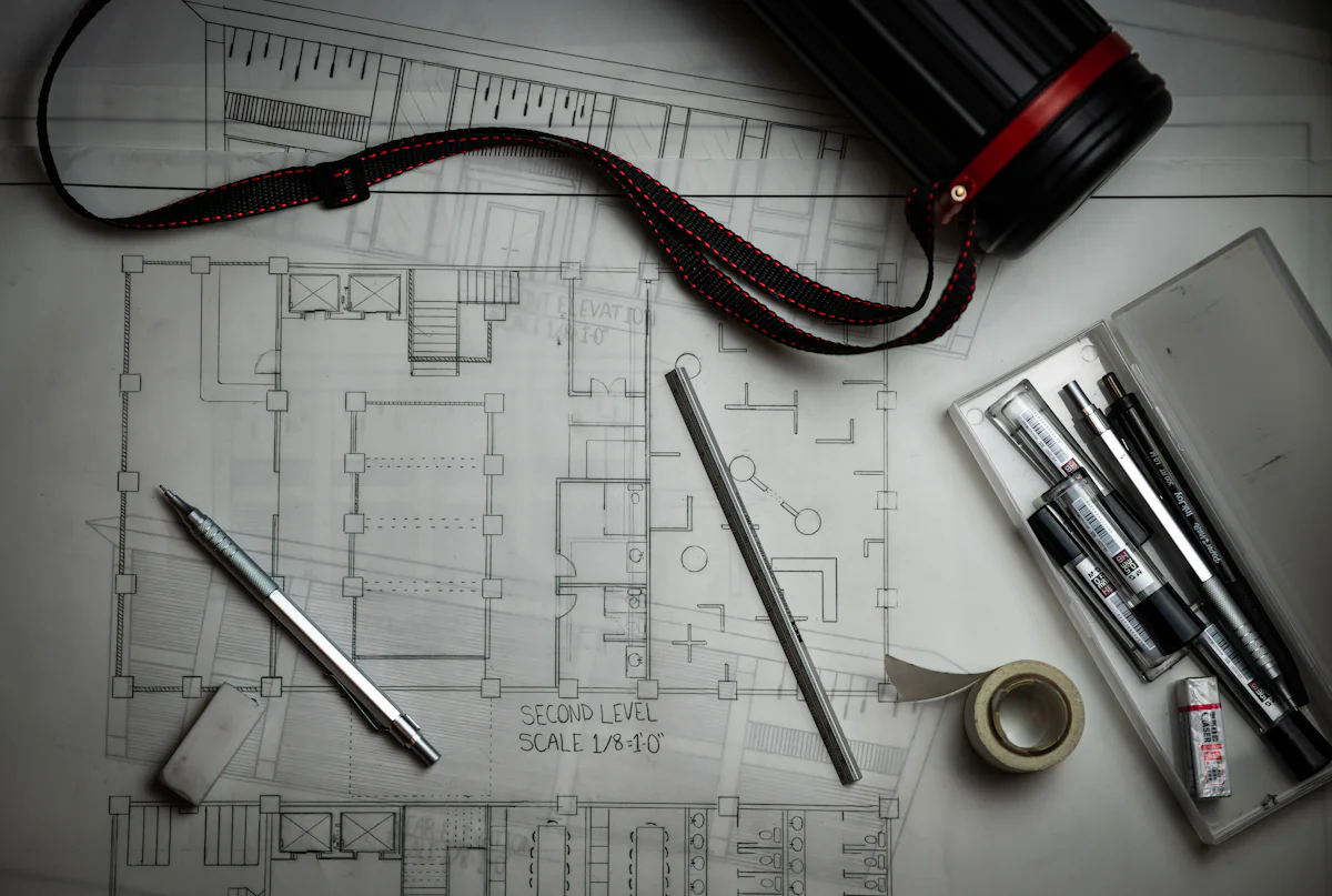 Planos de arquitectura sobre una mesa de trabajo